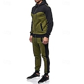 cheap Men&#039;s Tracksuit &amp; Hoodie-Men&#039;s Workout Set Tracksuit Full Zip Hoodie Hoodie &amp; Pants Outfit Set Hoodie Hooded Outdoor Daily Sports Pocket Drawstring 2 Piece Color Block Black White Red Polyester Activewear Classic Casual