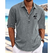 economico Camicie Popover da Uomo-Per uomo Camicia Camicia di lino Camicia popover Camicia Estiva Camicia casual Camicia da Spiaggia Nero Blu Kaki Grigio Manica Lunga Animale Bavero Vacanza Camicia hawaiana Bottonato Abbigliamento
