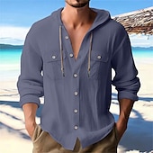 economico Vacanza-Per uomo Camicia camicia di lino Camicia estiva Camicia da spiaggia Liscio Da mare Informale Nero Bianco Blu marino Blu Manica lunga A fascia Primavera estate Abbigliamento
