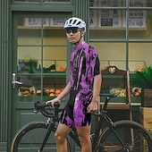 abordables Ensembles de vêtements pour hommes-Homme Maillot et Cuissard Velo Cyclisme Manche Courte VTT Vélo tout terrain Cyclisme sur route Été Printemps Automne Violet Pourpre foncé Graffiti Vélo Fermeture Éclair Frontale Évacuation de la