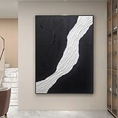 abordables Peintures natures mortes-grande peinture abstraite texturée 3D blanche et noire faite à la main, peinture à l&#039;huile abstraite texturée 3D peinte à la main, décoration murale moderne, œuvres d&#039;art pour bureau, décoration