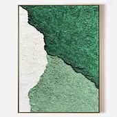 abordables Peintures natures mortes-grande peinture à l&#039;huile abstraite 3D peinte à la main en blanc, vert et noir, peinture abstraite texturée 3D peinte à la main, peinture à l&#039;huile verte et bleue océan, art mural moderne, décoration