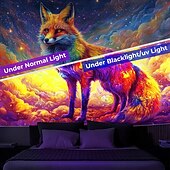 baratos Taquestres de Blacklight-Tapeçaria Blacklight Brilha no Escuro Festa Brilhante Reativa ao UV Psicodélica Nebulosa Animal Raposa Paisagem Natural Tapeçaria de Parede Arte Mural para Sala de Estar Quarto
