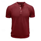 billige Uformell Henley T-skjorte-Herre Vaffel Henley-skjorte Henly-skjorte Strikk T-skjorte Kortermet Helfarge عادي Strikketøy Fritid hverdag Knapper Strikket Henley utendørs Avslappet Daglig Sommer Vår &amp; Vinter Svart Hvit Grå