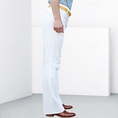 baratos Alargamento-Homens Social Calças chinês Botões Bolsos Tecido Conforto Formal Festa Trabalho Moda Estilo Clássico Preto Branco Micro-Elástica