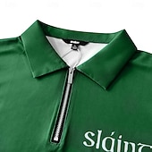 cheap St. Patrick's Day Polo-Men's Letter Printed Zip Polo Shirts Golf Shirt Long Sleeve Polo Shirts Collared Shirts Vintage Casual Outdoor Street Dailywear 3D Print Quarter Zip Polo Spring Fall &amp; Winter Black Blue Green