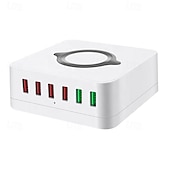 baratos Computador e Escritório-Estação de carregamento USB de 72 W com carregador sem fio de 15 W 6 em 1, várias portas USB, carregador de mesa para iPhone, iPad, Macbook, laptop, Samsung e dispositivos Android