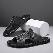 abordables Sandalias casuales-Sandalias casuales marrones para hombre con tira de cuero y elegantes detalles de costura: cómodas para usar a diario, en la playa y para salidas relajadas