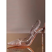olcso Prom-tiszta, hegyes orrú női slingback sarkú strasszos díszítéssel – elegáns menyasszonyi és báli estélyi cipő