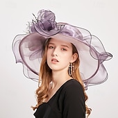 cheap Party Hats-2025 Kentucky Derby Hat for Women Ladies, Organza Veil Feather Fascinator for Tea Party Church UV Protection Sun Hat