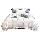 economico Set copripiumino-Set di Biancheria da Letto in Cotone Egiziano Bianco Solido Luxury Soft Brushed con Bordo Scolpito Completo Copripiumino Copripiumino per Regine e King Size con Federe