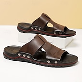 abordables Sandales habillées-sandales décontractées à enfiler en cuir jaune pour hommes avec détails cloutés, chaussures d&#039;extérieur confortables pour l&#039;été