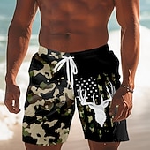 billiga Flagga Utskrift-Herr Kamuflasje Amerikanska amerikanska flaggan Hjort Badshorts Boardshorts Medium Midja Streetwear Hawaiisk Utomhus Ledigt Streetwear Ficka Snörning Elastisk midja Designer Kläder