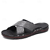 preiswerte Lässige Sandalen-Schwarze Herrensandalen mit Kreuzriemen, Krokoprägung und bequemer Gummisohle – lässiges Outdoor-Schuhwerk für Sommer, Strand und Alltag