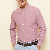 cheap Men&#039;s Button Down Shirts-Men&#039;s Shirt Dress Shirt Button Up Shirt Plaid Wedding Party Red Blue Green Dark Blue Long Sleeve Lapel Spring Fall Clothing Apparel Buttons