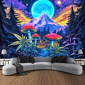 رخيصةأون Tapestries Blacklight-بساط تحت الضوء الأسود يتلألأ في الظلام حفلة تتلألأ تحت الضوء الأسود فطر ضبابي غريب الجبال طبيعة بساط فني لتزيين غرفة المعيشة أو غرفة النوم