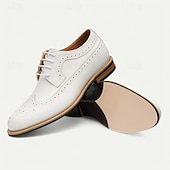 preiswerte Klassische Anzugschuhe-weiße Brogue-Schnürschuhe aus hochwertigem Rindsleder für Herren mit perforierten Details, formeller Stil für Hochzeiten und besondere Anlässe
