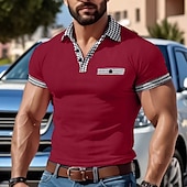 preiswerte Klassisches Poloshirt für Herren-Herren Golfhemd Golf Poloshirts Arbeit Casual Kargen Kurzarm Basic Modern Farbblock Patchwork Knopf Sommer Frühling Regular Fit Schwarz Weiß Rote Marineblau Blau Beige Golfhemd