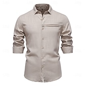 cheap Men&#039;s Elite Shirts-Men&#039;s Shirt White Navy Blue khaki Long Sleeve Solid Color Standing Collar Outdoor Causal Ruched Clothing Apparel Daily Casual Daily Leisure
