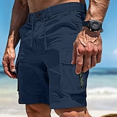 cheap Holiday-Men&#039;s Cargo Shorts Shorts Bermuda shorts Hiking Shorts Drawstring Elastic Waist Multi Pocket Color Block Plain Breathable Moisture Wicking Knee Length Outdoor Casual Running Sports Fashion Black Army