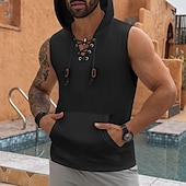 baratos Tops de ginásio-Homens Malha Íntima Moletom sem mangas camisa sem manga Sem Manga Com Capuz Verão Pit Strip Moda Designer Músculo Cordões Bolsos Ao ar livre Ginásio Preto Branco cáqui Top Tee para Homens