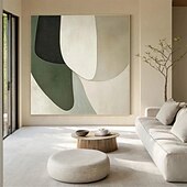 voordelige Abstracte schilderijen-groot wit groen en zwart met de hand geschilderd vierkant abstract klassiek modern getextureerd abstract schilderij met de hand geschilderd olieverfschilderij moderne wandkunst decoratie