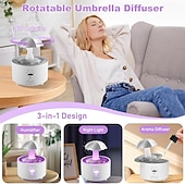 abordables Lumières intelligentes-Humidificateur de pluie Umbrella LED intelligent de 300 ml avec lumière LED 7 couleurs diffuseur d&#039;arôme télécommandé et avec minuterie pour la chambre cadeau amusant pour les enfants les adolescents
