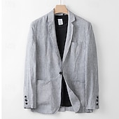 cheap Men&#039;s Blazers-Men&#039;s 100% Linen Blazer Blazer Business Cocktail Party Wedding Party Fashion Casual Spring Autumn / Fall 100% Linen Plain Buttons Pocket Comfortable Single Breasted Blazer White Navy Blue khaki Gray