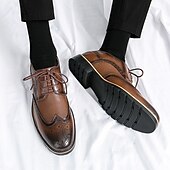 levne Formální-pánské hnědé brogue boty s robustní podrážkou, klasický šněrovací design, ležérní styl pro outdoorové i každodenní nošení