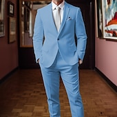 abordables Blazers Clásicos para Hombres-Hombre Graduación Conjunto chaqueta Negocio Fiesta de Cóctel Fiesta de Boda Moda Casual Verano Primavera Poliéster Plano Botones Bolsillo Cómodo Botonadura Simple Chaqueta de sport Blanco Rojo Azul
