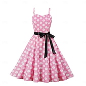 olcso Ruhák-Retró 1950-es Rockabilly Ruhák Swing ruha Pöttyös Női Farsang Álarcos mulatság Hétköznapi viselet Lánybúcsú Felnőttek Ruha Hazatérő ruhák
