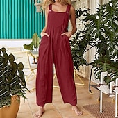 economico tute casual-Per donna Normale Tuta Streetwear Tinta unica Senza maniche Senza maniche Squadrata Bottoni Tasche Strada Giornaliero Standard Rosso Cachi Grigio Estate