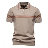 cheap Men&#039;s Elite Polo-Men&#039;s Polo Knit Polo Sweater Formal Work Turndown Quarter Zip Short Sleeve Striped Zip Up Stripe-Trim Spring Black White Khaki Polo