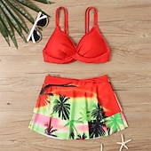 cheap Surfing Tankinis &amp; Bikinis-Women's Tankini Two Piece Swimsuit Ruffle Swimwear Swimwear Yellow Red Breathable Quick Dry Lightweight Sleeveless - Swimming Surfing Beach Summer Spring