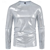 cheap Basic T shirts-Men&#039;s Tee Tee Top Long Sleeve Shirt Long Sleeve Crew Neck Spring &amp;  Fall Plain Fashion Designer Shiny Metallic Vacation Street Going out Silver Green Red Top Tee for Men