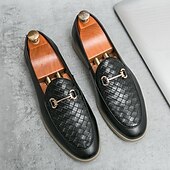 levne Poloformální-pánské bílé nazouváky z umělé kůže s tkaným detailem a zlatou přezkou – elegantní neformální obuv do práce i na formální příležitosti