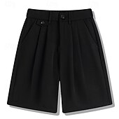 baratos Calças de Vestir Curtas-Homens Calção Shorts sociais Pregueado Cintura elástica Perna reta Tecido Conforto Sem Ferro Comprimento do joelho Escritório O negócio Diário Moda Roupa de rua Preto Marron