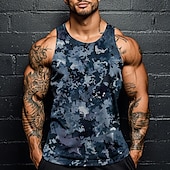 voordelige 3D-tanktops voor heren-Voor heren camouflage Camouflage Kleur T-shirt Vest Top Mouwloos T-shirt 3D-afdrukken Strakke ronde hals Overhemd Vakantie Casual Hawaii Feestdagen blauw Groen Grijs Zomer Lente Kleding S M L XL XXL