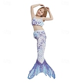 billiga Mermaid Baddräkt-Barn Flickor Badkläder för sjöjungfrun Baddräkt Helgdag Strand Vågar Semester Tropisk Baddräkter 4 år + Sommar Vit Gul