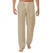 abordables Clásico-Hombre Pantalones de lino Pantalones Pantalones de verano Pantalones de playa Bolsillo Correa Cintura elástica Plano Comodidad Transpirable Vacaciones Diario Festivos Hawaiano Boho Negro Blanco