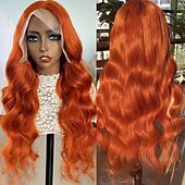 baratos Perucas de seda frontais de cabelo natural-Peruca de cabelo humano com renda frontal 13x4, cor ruiva, onda corporal, renda 12-28 polegadas, densidade 150%