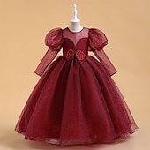 preiswerte Kleider für die Blumenmädchen-Blumenmädchenkleid Mädchen Formelle Kleidung Prinzessinenkleid Hochzeitskleidung Party Kleid Leistung Besondere Anlässe Prinzessin Süß Feste Farbe Langarm Rundhalsausschnitt Weiß Gelb 4-13 Jahre
