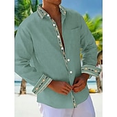 preiswerte Herrenhemd zum Knöpfen-Herren Hemd Sommerhemd Freizeithemd Strandhemd Knopfhemd Hellgrün Rosa Grün Langarm Einfach Muster Revers Urlaub Hawaiianisch Button-Down Bekleidung Polyester Mode Lässig Bequem