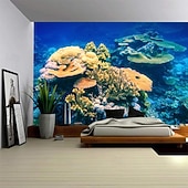 economico Arazzo della Spiaggia Oceanica-Tappeto appeso in stile paesaggistico con pesci dell'oceano Arte da parete Grande Tappeto Murale Decorazione Sfondo Fotografico Coperta Tenda per decorazione della camera da letto soggiorno