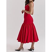 cheap Dresses-Retro Vintage 1950s 1960s Midi Dress Bodycorn Solid Color Women&#039;s Masquerade Wedding Vacation Tea Party Adults&#039; Dress