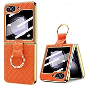 cheap Samsung Cases-Phone Case For Samsung Galaxy Z Flip 6 Z Flip 5 Z Flip 4 Z Flip 3 Back Cover Ring Buckle Shockproof Retro PU Leather