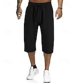 billiga Klassisk-Herr Shorts Linne Shorts Sommarshorts Beach Shorts Capribyxor Ficka Snörning Elastisk midja Slät Komfort Andningsfunktion Vadlängd Utomhus Hem Dagligen Mode Klassisk Stil Svart Vit