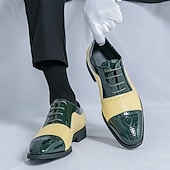 baratos Formal-sapatos oxford masculinos de couro envernizado bicolor, sapatos sociais brogue verde e bege para casamentos, festas e eventos formais