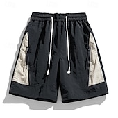 cheap Classic-Men&#039;s Cargo Shorts Shorts Bermuda shorts Casual Shorts Drawstring Zipper Pocket Straight Leg Color Block Plain Breathable Moisture Wicking Knee Length Outdoor Casual Running Fashion Streetwear Black