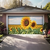 お買い得  ガレージとドアのバナー-風景ひまわりドア装飾ガレージドアカバー屋外バナー休日用屋外ガレージドア家の壁の装飾